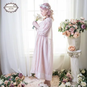 Nov Prihod 2018 Žensk Pomlad Poletje Plus Velikost Sweet Royal Nightgown Lady Princesa Celotno Obleko Sleepwear Salon Vestidos BLY1803