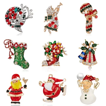 Emajl Božično Drevo Nogavice Snežaka, Santa Claus Angel Broška Pin Božič Jingle Bells Čevlji Broške Čar Kristalno Xmas Darila