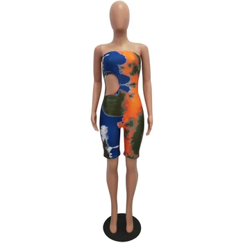 Adogirl Nova High Street Style blagovne Znamke Moda za Ženske Dolgo Jumpsuit Tie dye votlih iz pasu poševnica vratu Suh Seksi obleke Romper