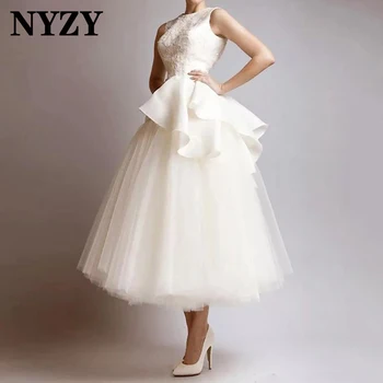 NYZY Elegantna Til brez Rokavov Žogo Obleke Off White Prom Obleke 2021 Kratek Stranka Obleko Cocktail Diplomi Ples, Oblačilih,