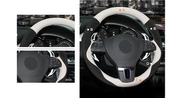 Črno bel usnjeni Ročno Šivanje Zaviti Avto Volan Kritje Za Volkswagen Tiguan Passat B7 Passat CC Touran