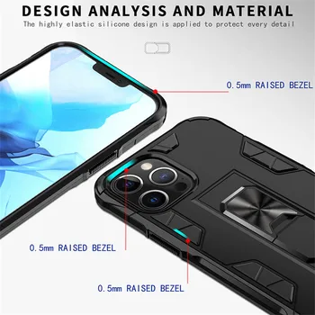 Shockproof Oklep Primeru Za Iphone 11 12 Pro Xs Max Xr 7 8 Plus SE 2020 Obroč Stojalo Držalo Silicij Težko Zaščita Telefona Zadnji Pokrovček
