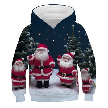 2020 Božič Pozimi, Santa 4-14 Let Girl Boy Jeseni Swearshirts Tiskanja poliestra Dolg Rokav Božično drevo Hooded zgornji del Trenirke