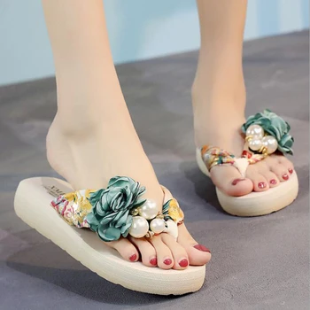 Poletni plaži flip flops ženske sandale Ročno izdelane rože priložnostne posnetek ravno sandali copate zunaj nošenje ženske čevlje c587