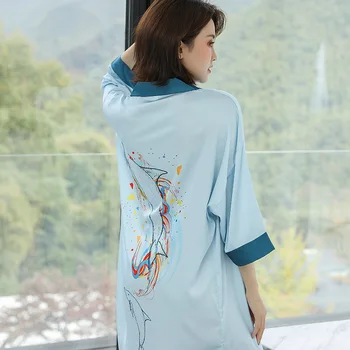 Seksi Mozaik Barve Nightgown Saten Ženski Sleepshirt Nightdress Intimno Perilo Poletje Novo More Priložnostne Sleepwear