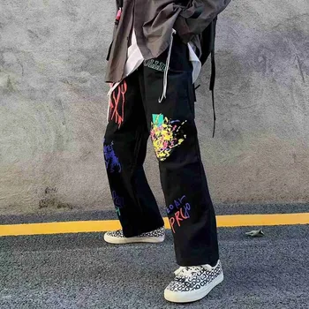 Novi Človek Priložnostne Dolge hlače za ženske korejski high street grafiti tiskanje neposredno elastični pas kombinezon Visoko Pasu Hlače