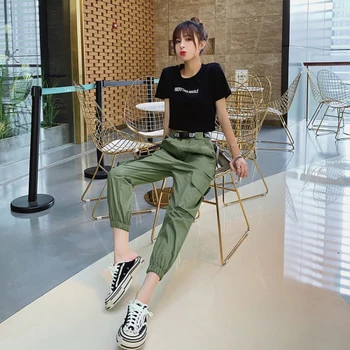 2019 Svoboden Nove Zip Moda Dva Kosa Iz Priložnostne Žep Pismo Summer Set Ženske Visoko Pasu Korejski Letnik Twinset
