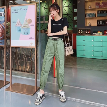 2019 Svoboden Nove Zip Moda Dva Kosa Iz Priložnostne Žep Pismo Summer Set Ženske Visoko Pasu Korejski Letnik Twinset
