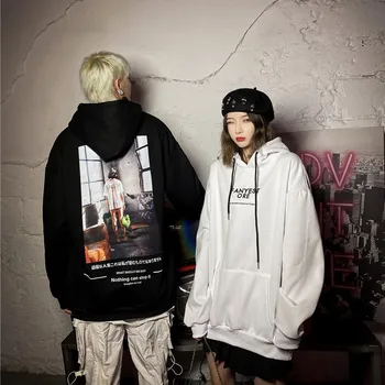 Hip Hop Hoodies Moški Ženske Pozimi Pomlad Japonski Slog Ustvarjalne Natisnjeni Puloverju Hoodie Moda Ulične Sweatshirts WQ326