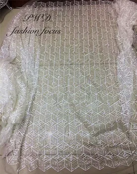 5 metrov iskrico luksuzni krasen Tiste Vezenine Beli poročni zrasla obleko tkanine, čipke LN1921903 couture čipke tkanine
