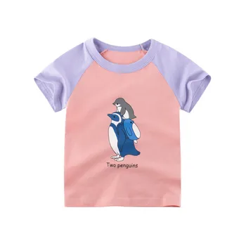 Bombaž Baby girl obleke T-Shirt Otroci mehko Dihanje Šivanje rokav Risanka Prašič medved prosti čas vrhu otroci, Oblačila, Moda