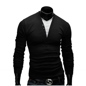 2018 Moški blagovno Znamko T-Shirt Moda za Moške Ponaredek dve Šivanje Design Vroče Prodaje, za Moške jeseni Bombaž Dolg Rokav Slim T shirt Homme XXL
