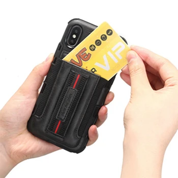 Večfunkcijsko PU Usnje Shockproof Telefon Primeru pokrijemo S Kartico Žep Reže za Pašček za Zapestje, Trak za iPhone X XS MAX XR