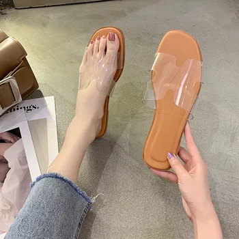 2020 poletje novih modnih ženskih čevljev, ki korejski pregleden jelly copate ravno dno žensk glavo copate