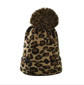 OZyc Dropshipping Leopard Natisnjeni Žogo Klobuki Za Ženske Zimske Tople Pletene Kape Pompoms Krzno Klobuk, ki je Moda za Ženske Beanies