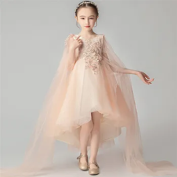 2020Summer Eleganten Nov Model Kaže, modni brvi Princesa Dolgo Rep Obleko Otroci Malo Dekleta, ki Modne Rože Rojstni dan Obleko