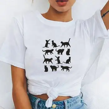 Poleras Mujer De Moda 2019 Harajuku Bombaž majica s kratkimi rokavi Ženske Kratek Rokav Plus Velikost Tee Shirt Femme Bela Črna Tiskanja Tshirt Ženske