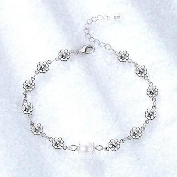 NewFashion Pearl Zapestnica Silver925 Nakit Cvet Obliko Pribor Zapestnice za Ženske, Poroke, Posla Luksuzni Nakit Stranka