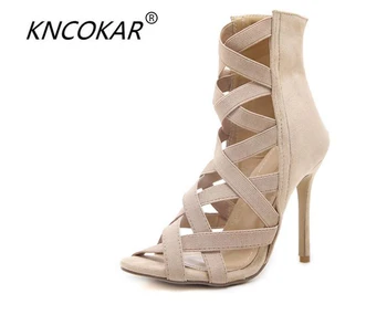 KNCOKAR Votlih-iz ribjih ust Roman sandali navzkrižno priljubljeni vroče slog visoko peto ženske čevlje