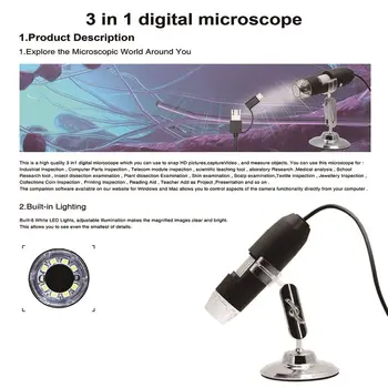 Nastavljiv Digitalni Mikroskop Prenosne-C/Micro USB 1000X Lupo Elektronski Stereo Endoskop Za Telefon, PC Nakit Tester
