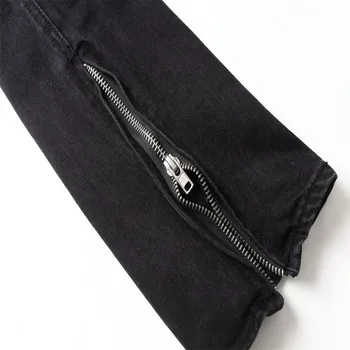 2019 Nov Modni Jeans za Moške Slim Fit Denim Suh Zadrgo High Street Črne Kavbojke Moški Priložnostne Bombaž Naravnost Hlače