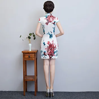 Kitajski Vintage Stil Žensk Seksi Formalno Rajon Cheongsam Cvet Mandarin Ovratnik Qipao Kratek Mini Obleka