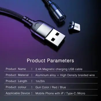 Micro USB Magnetni Kabel 2.4 Hitro Polnjenje USB Podatkovni Kabli za Samsung S7 Xiaomi Tablični računalnik Android Mobilni Telefon Magnet Brezplačno kabel