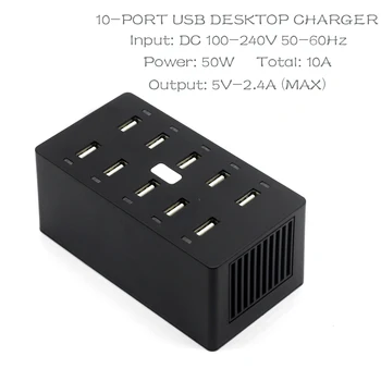 AIXXCO 50 W 10-Port Družino-Velika Namizni Polnilnik USB Smart USB Vrata z Auto Detect (samodejno zaznavanje Tehnologije