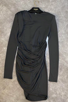 ZCSMLL Rorund Ovratnik Ženske Črna Vestidos Dolg Rokav 2021 Jeseni, Pozimi Barva Vintage Moda Žensko Obleko Tide