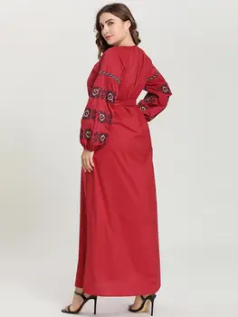 Plus Velikost Ženske, Ohlapno Obleko Maxi Muslimanskih Vezenje Puff Rokav Tam Kaftan Abaya Haljo Obleke Jeseni Obleko Islamska Oblačila 2019 Moda