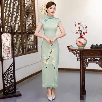 Plus Velikost S-4XL Moda Cheongsam Letnik Kitajski stil Oblačenja 2019 Pomlad Ženska Rajon Qipao Slim Stranke Obleke Gumb Vestido
