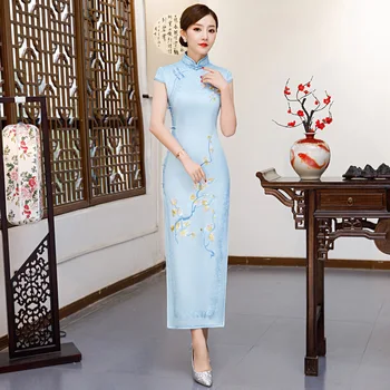 Plus Velikost S-4XL Moda Cheongsam Letnik Kitajski stil Oblačenja 2019 Pomlad Ženska Rajon Qipao Slim Stranke Obleke Gumb Vestido