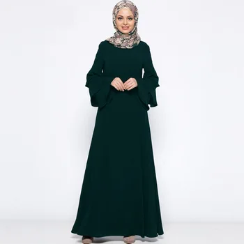 Dolga Obleka Ženske Muslimanskih Abaya Poletje Novo Ohlapno Flare Rokav O-Vratu Trdna Urad Dama Ženska Moda Obleke Lugentolo