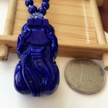 Certifikat Naravne Kraljevsko Modra Lapis Lazuli Ribe Craved 40x21x18mm Modni Nakit Obesek Crystal Kroglice Ogrlica AAAAAA