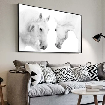 Beli Konj Wall Art Platno Slikarstvo Živali Sodobne Plakatov in Fotografij Na Platno, Slike dnevne Sobe Home Design Dekor