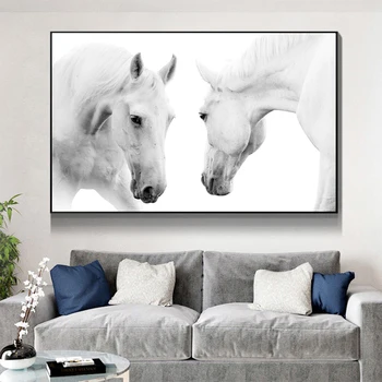 Beli Konj Wall Art Platno Slikarstvo Živali Sodobne Plakatov in Fotografij Na Platno, Slike dnevne Sobe Home Design Dekor