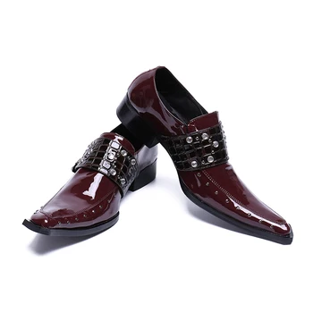 Rdeče Bleščice Klasični Čevlji Moški Svate Kvadratni Toe Kovice Oxford Čevlji Sponke Nosorogovo Oxford Čevlji Zapatos De Hombre