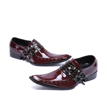 Rdeče Bleščice Klasični Čevlji Moški Svate Kvadratni Toe Kovice Oxford Čevlji Sponke Nosorogovo Oxford Čevlji Zapatos De Hombre