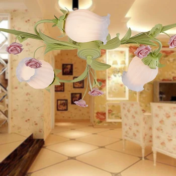 Evropski slog vrt, dnevna soba Romantično Restavracije bela kovanega železa roza keramični cvetje stekla lampshade Stropne Svetilke c125