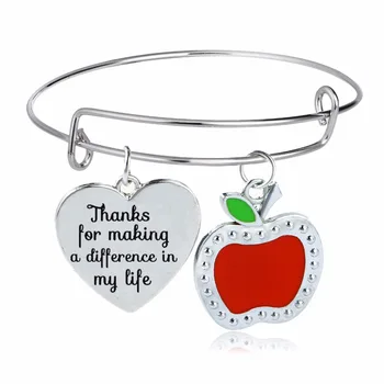 Apple Ljubezen Srce Čare Učitelji Bangles Darila Hvala Za Izdelavo Razliko V Mojem Življenju Zapestnica Za Mamo, Očeta, Učitelja Nakit