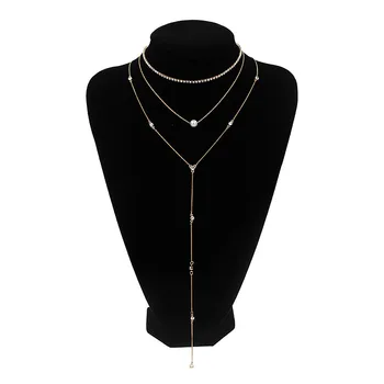Ogrlica Zaklepanje ogrlica za ženske Trendy biserna ogrlica, ki Nosorogovo moda Mori clavicle verige in Tri plasti ogrlica ogrlica