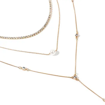 Ogrlica Zaklepanje ogrlica za ženske Trendy biserna ogrlica, ki Nosorogovo moda Mori clavicle verige in Tri plasti ogrlica ogrlica