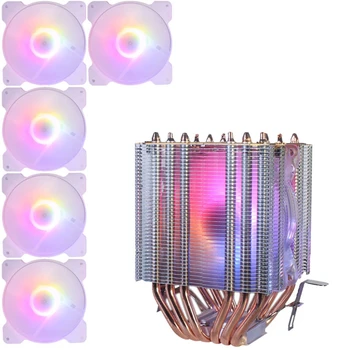 6 Bakrene Cevi CPU Radiator Chis Fan Sinhroni Razsvetljavo 1150AMD1366 2011 Kristalno Lučka En Ventilator+Chis Fan