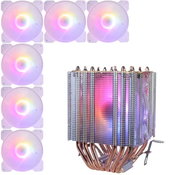6 Bakrene Cevi CPU Radiator Chis Fan Sinhroni Razsvetljavo 1150AMD1366 2011 Kristalno Lučka En Ventilator+Chis Fan