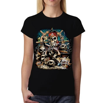 Lobanja Pištole Kovancev Pirat Ženske T-Shirt S-3Xl Novo Tee Shirt majica