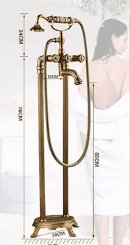 Vklesan Kadi Pipo Trdni Brass Luksuzne Talne Stoji Kopalnica Kadi Pipo Starinsko Dvojni Ročaj z Ročno Prho Žerjav