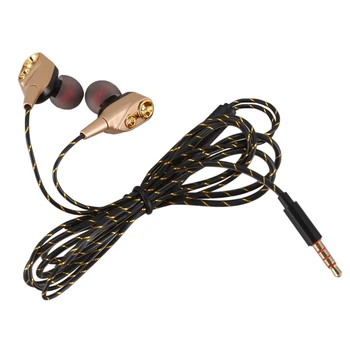 Vroče 3,5 mm HiFi Žične Slušalke Dual-Dinamično Quad-core Zvočnik V uho čepkov Prožni Kabel Anti-zaviti HD z Mikrofonom(Zlato)