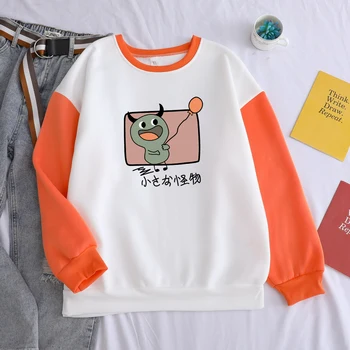 Japonski Tiskanja Smešno Moda Pošast Sweatshirts Jeseni, Pozimi Dolg Rokav Priložnostne Bombaž Runo Harajuku Mozaik Majica