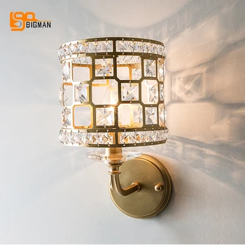 Država slog zlato crystal stenska svetilka zlato steno rov AC110V 220V lustre stenske luči za dom