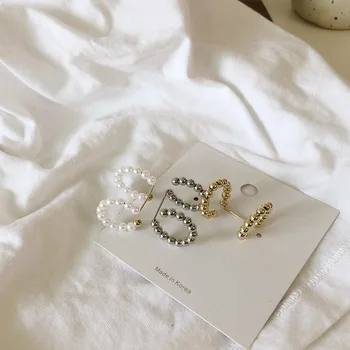 Koreja, nova Dvojna plast pearl Posnetek na Uhane Ne Piercing Ponaredek Hrustanca Uhan za ženske Estetski accessorie nakit